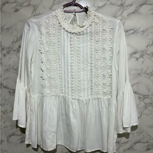 Zara White Crochet Detail Blouse
